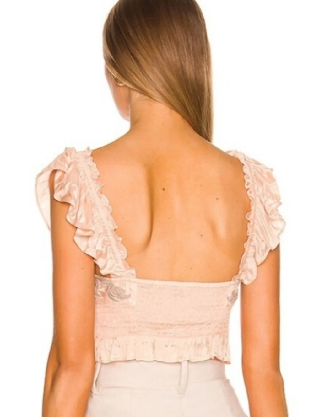 Free People Revolve Say It Again Silky Blush Cropped Top Size Medium